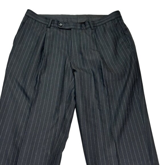 Mens Trousers England Tasmanian Wool Cashmere Black Pinstripe Pants Work - Picture 2 of 16